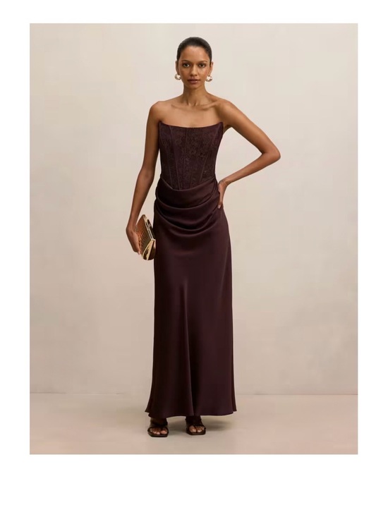 Ever New Dresses & Skirts - EVER NEW Strapless Dark Brown Satin Corset Evening Dress